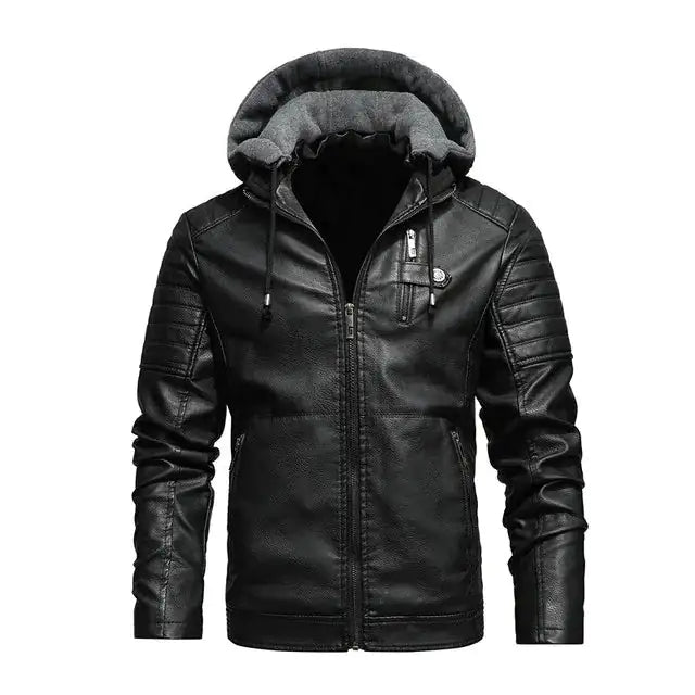 Men's Hooded Leather Windbreaker Jackets